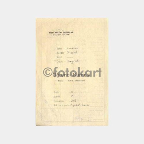 1952-53 Dönemi Öğrenci Karnesi
