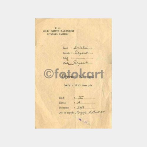 1950-51 Dönemi Öğrenci Karnesi