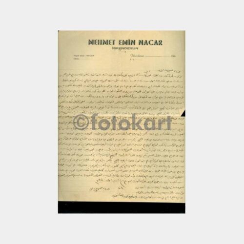 1940 İskenderun Mehmet Emin Nacar Mektubu