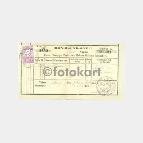 1940 Denizli Çal Kazası Vergi Makbuzu