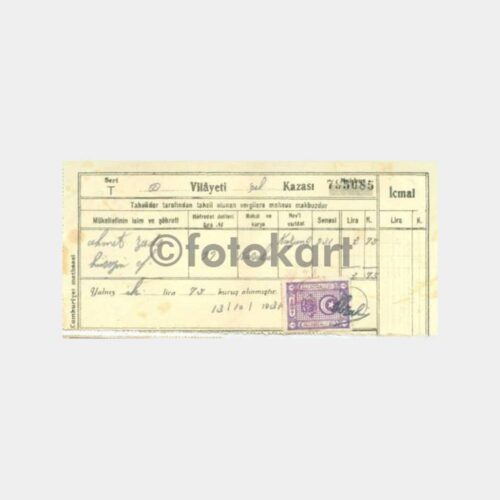 1931 Denizli Çal Kazası Vergi Makbuzu