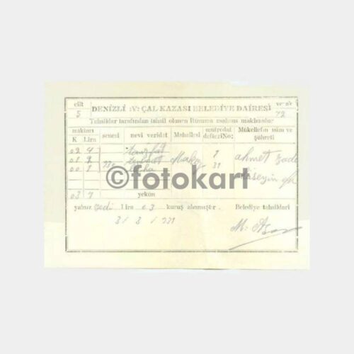 1931 Denizli Çal Kazası Vergi Makbuzu