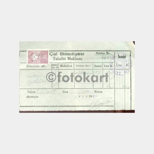 1940 Denizli Çal Kazası Vergi Makbuzu