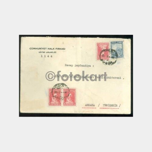 1929 Cumhuriyet Halk Fırkası Angora Vinyet Pullu Zarf