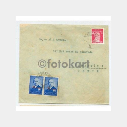 1947 Ayvalık Maliye İhtarname ve Damgalı Zarfı - Görsel 2