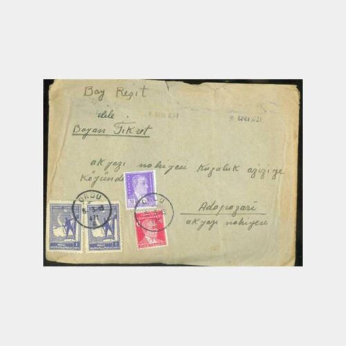 1943 Ordu-Akyazı-Adapazarı Posta Damgalı Zarf