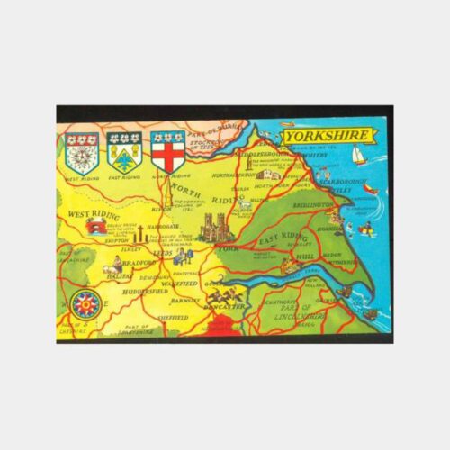 1950 İngiltere Yorkshire Harita Kartpostal