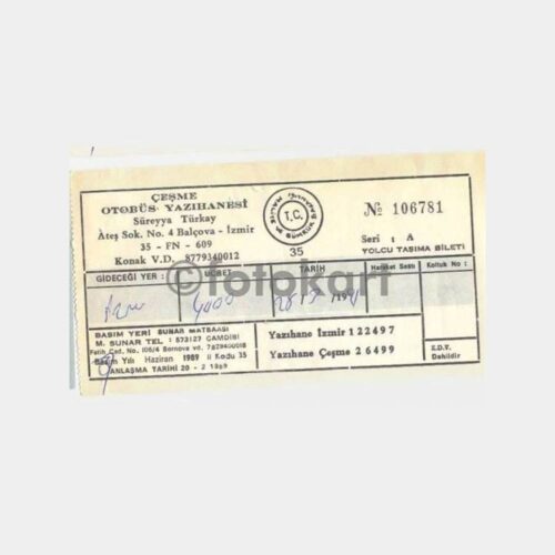 1991 Çeşme Otobüs Yazıhane Bileti