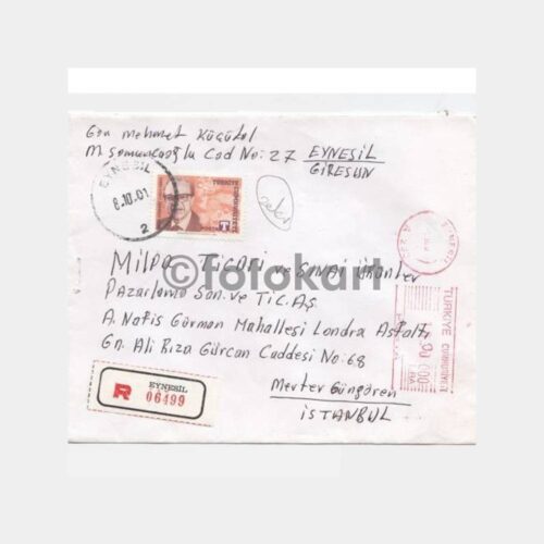 2001 Eynesil Giresun Posta Damgalı Zarf