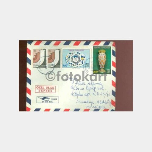 1975 Isparta Uçak Posta Damgalı Sanat Pullu Zarf