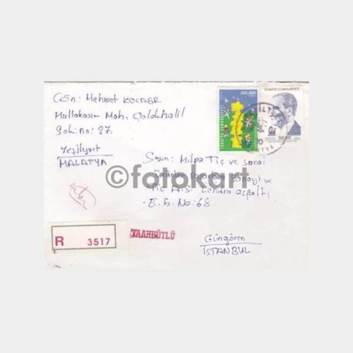 2001 Yeşilyurt Malatya Posta Damgalı Zarf