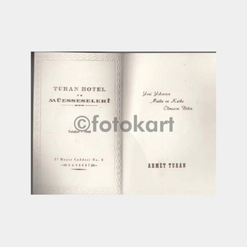 1962 Kayseri Turan Hotel Tebrik Kartı - Görsel 2