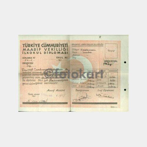 1942 Kastamonu Cumhuriyet İlkokulu Diploması