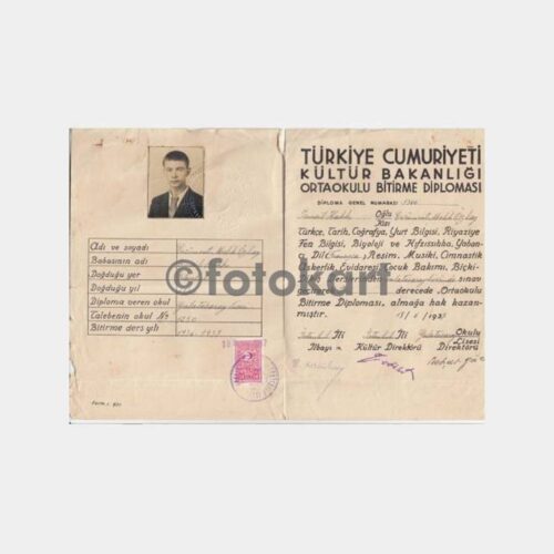 1937 Galatasaray Lisesi Ortaokul Mezunu Diploması