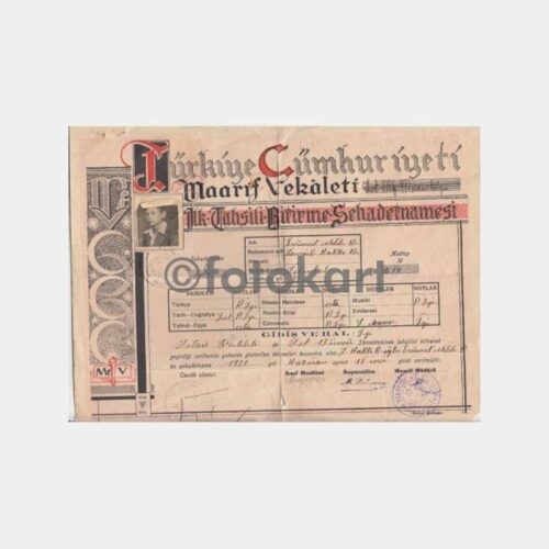 1931 İstanbul Fatih 13. Mektep İlkokul Diploması