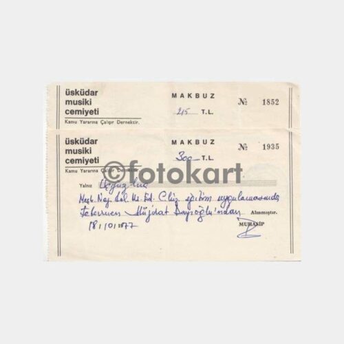 Üsküdar Musiki Cemiyeti Eski Makbuzu