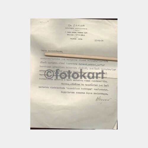 1954 Beyoğlu Dr. Zakar Rontgen Doktor Yazısı