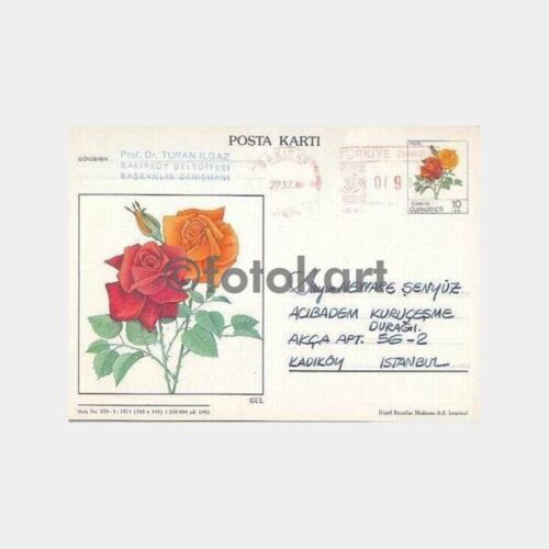 1983 Gül Resimli Damgalı Antiye Posta Kartı