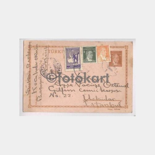 1943 Ata 3 Kr. Damgalı Posta Kartı