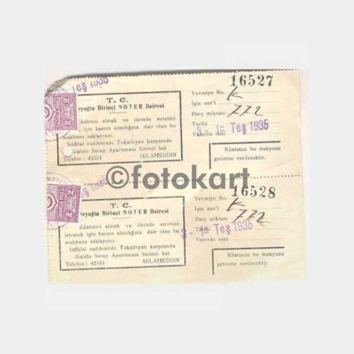 1935 Beyoğlu 1. Noteri 3 Adet Makbuzu