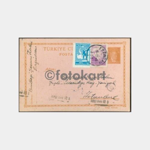 1944 Erzincan Damgalı Posta Kartı Antiye