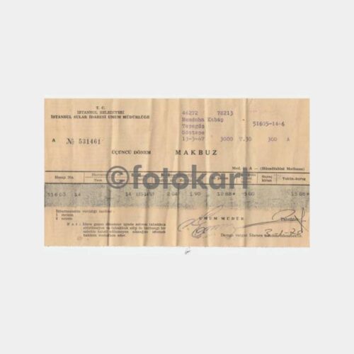 1970 Göztepe Su Sarfı Makbuzu