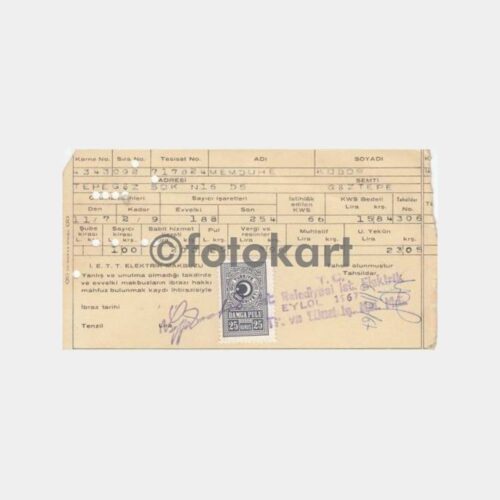 1967 Göztepe Elektrik Sarfı Makbuzu