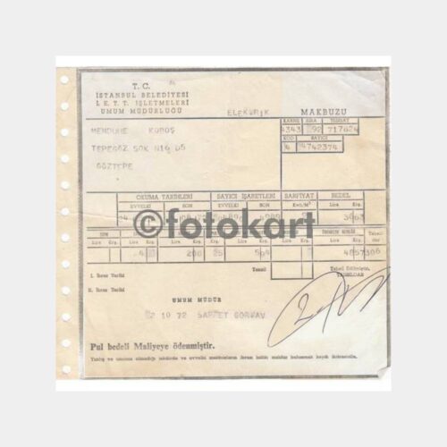 1972 İETT Kadıköy Göztepe Elektrik Makbuzu