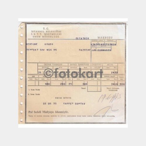 1973 İETT Kadıköy Göztepe Elektrik Makbuzu