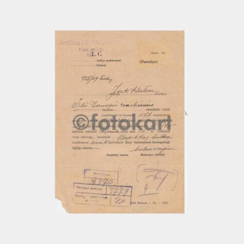 1935 Mahkeme Tebligat Kağıdı Hukuk Belgesi