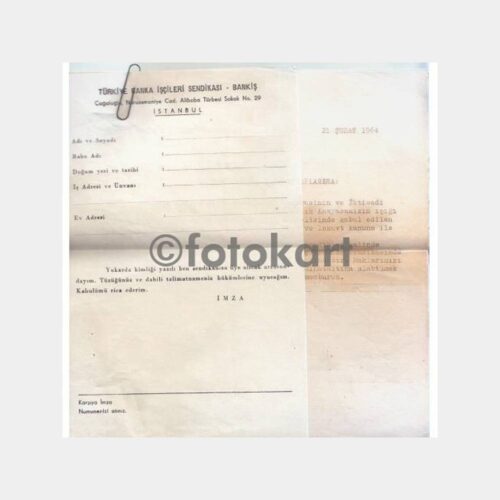 1964 Banka İşçileri Sendikası Duyuru Formu