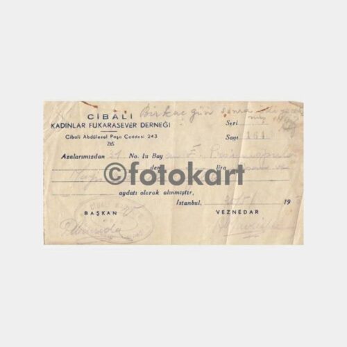1950 Cibali Kadınlar Fukarasever Derneği Makbuz