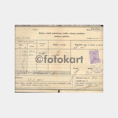 1930 Ortaköy Arnavutköy Maliye Makbuzu