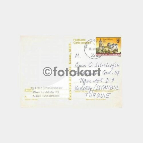 1987 Avusturya Şato Konulu Damgalı Posta Kartı