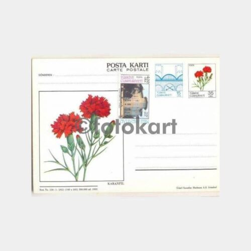 1983 Çiçek Resimli -Karanfil- Posta Kartı