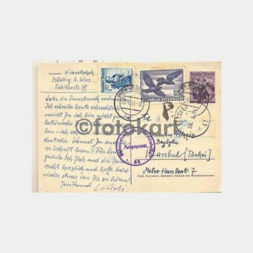 1951 Avusturya Viyana Damgalı Posta Kartı
