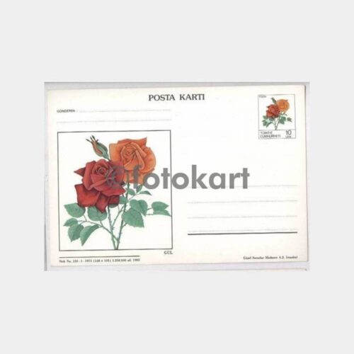 1983 Gül Çiçek Resimli Damgasız Posta Kartı