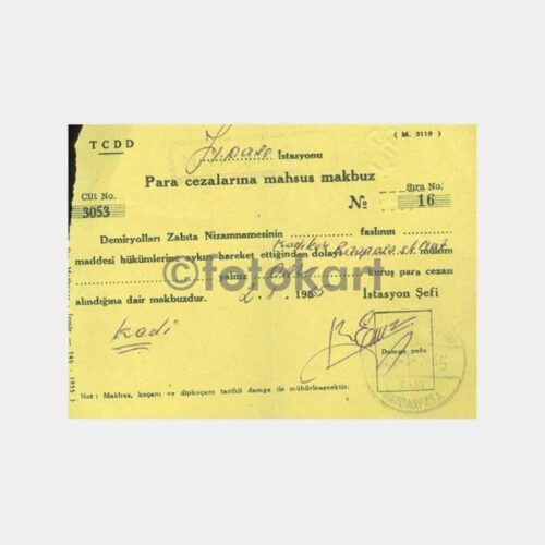 1965 Haydarpaşa Tren Cezası Makbuzu