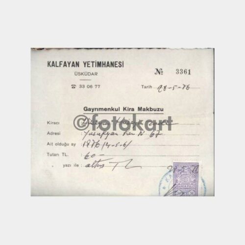 1976 Üsküdar Kalfayan Yetimhanesi Makbuzu