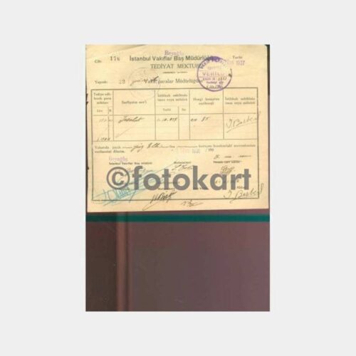 1937 Vakıflar Başmüdürlüğü Tediyat Mektubu