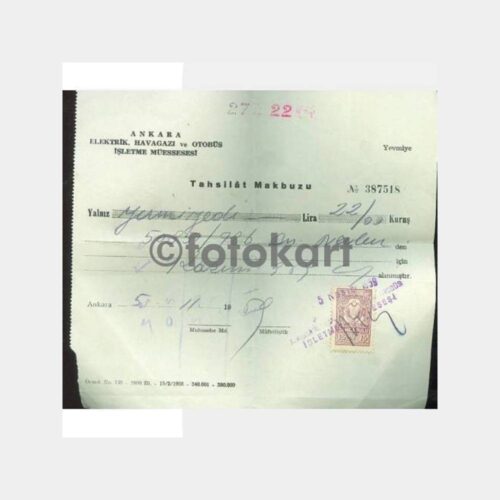 1959 Ankara Elektrik Havagazı Otobüs Makbuzu