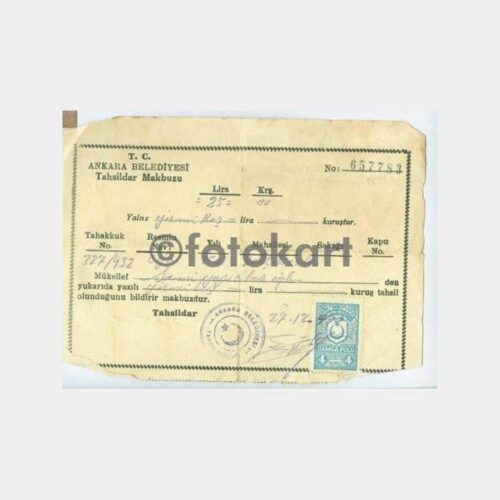 1950 Ankara Belediyesi Para Cezası Makbuzu