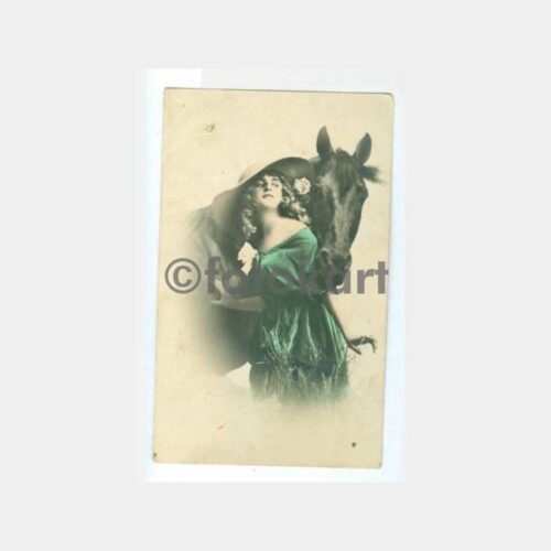 1920 Fransa Şapkalı Kadın ve Atı Tebrik Kartpostal