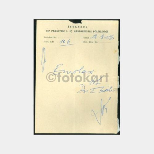 1963 İstanbul Tıp Fakültesi 3. İç Hast. Poliklinik Reçetesi