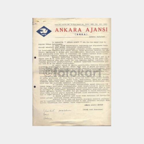 1950 Ankara Ajansı Kuruluşu Bildirim Yazısı