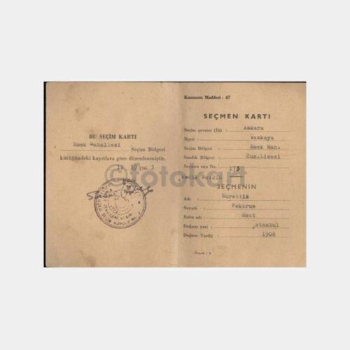 1963 Ankara Çankaya Emek Seçmen Kartı