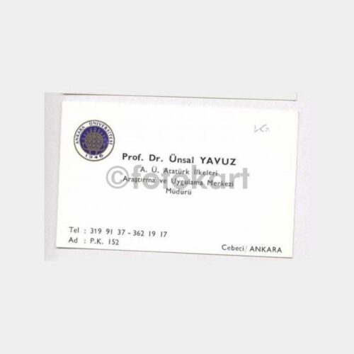 Ankara Üniversitesi Prof. Dr. Ünsal Yavuz Kartvizit
