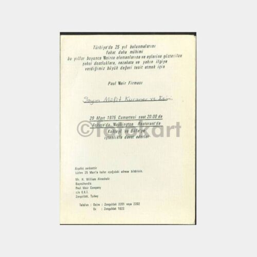 1975 Ereğli Kömür İşletmesi Ankara Yemek Davetiyesi