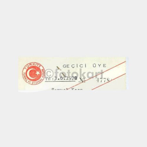 1970 Turing Otomobil Kurumu Üye Kartı