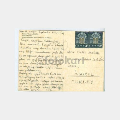 1970 Malta Manoel Tiyatrosu Konulu Kartpostal